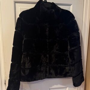 Karl Lagerfeld Black Plush Faux Fur Teddy Jacket